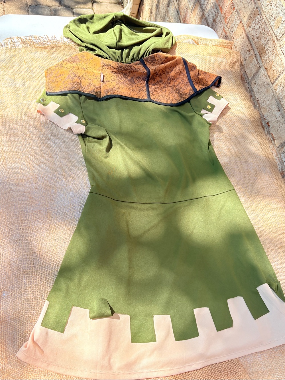 Halloween Medieval Forest Party Costume Green Hooded dress size L 10/12